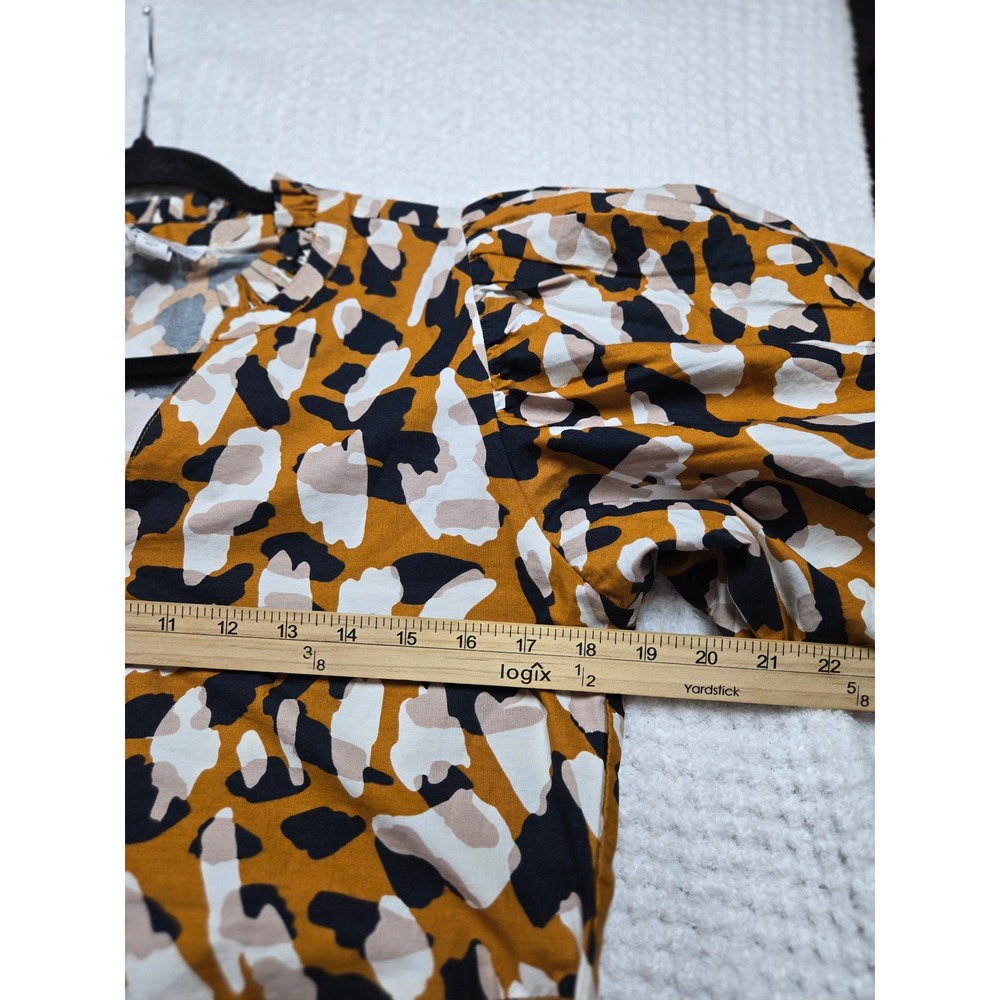 Mud Pie Mustard Yellow Abstract Animal Print Tiered Puff Sleeve Midi Dress Small - Picture 6 of 9